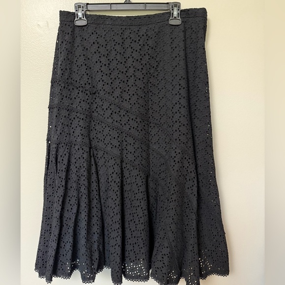 Coldwater Creek Black Eyelet lace ruffle midi Skirt - Picture 2 of 12